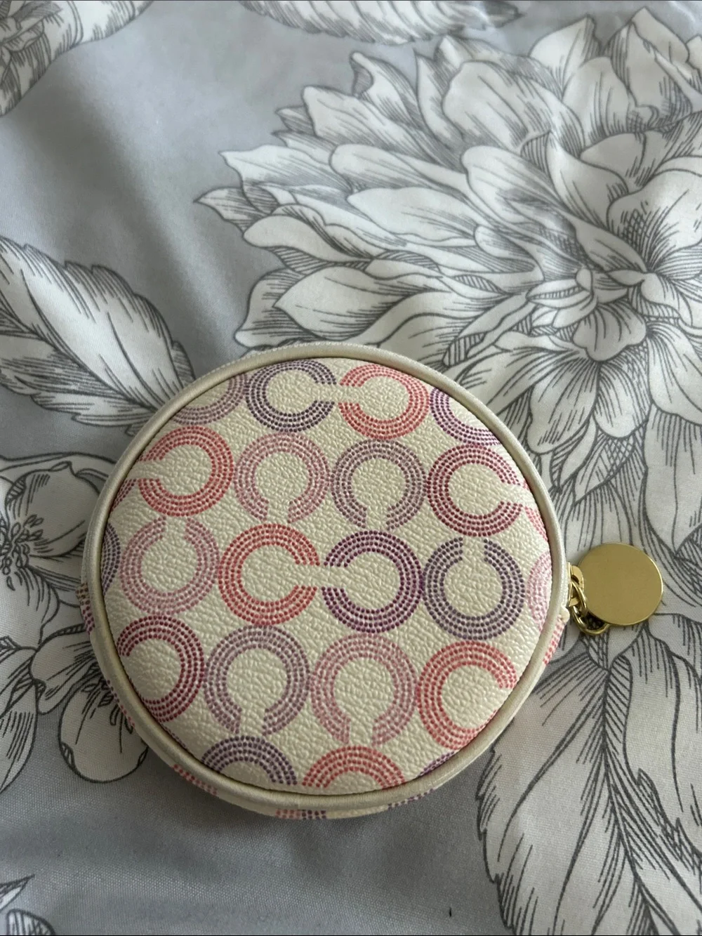 Coach Waverley Opt Art Round Coin Case in Pink, Lavender & Cream